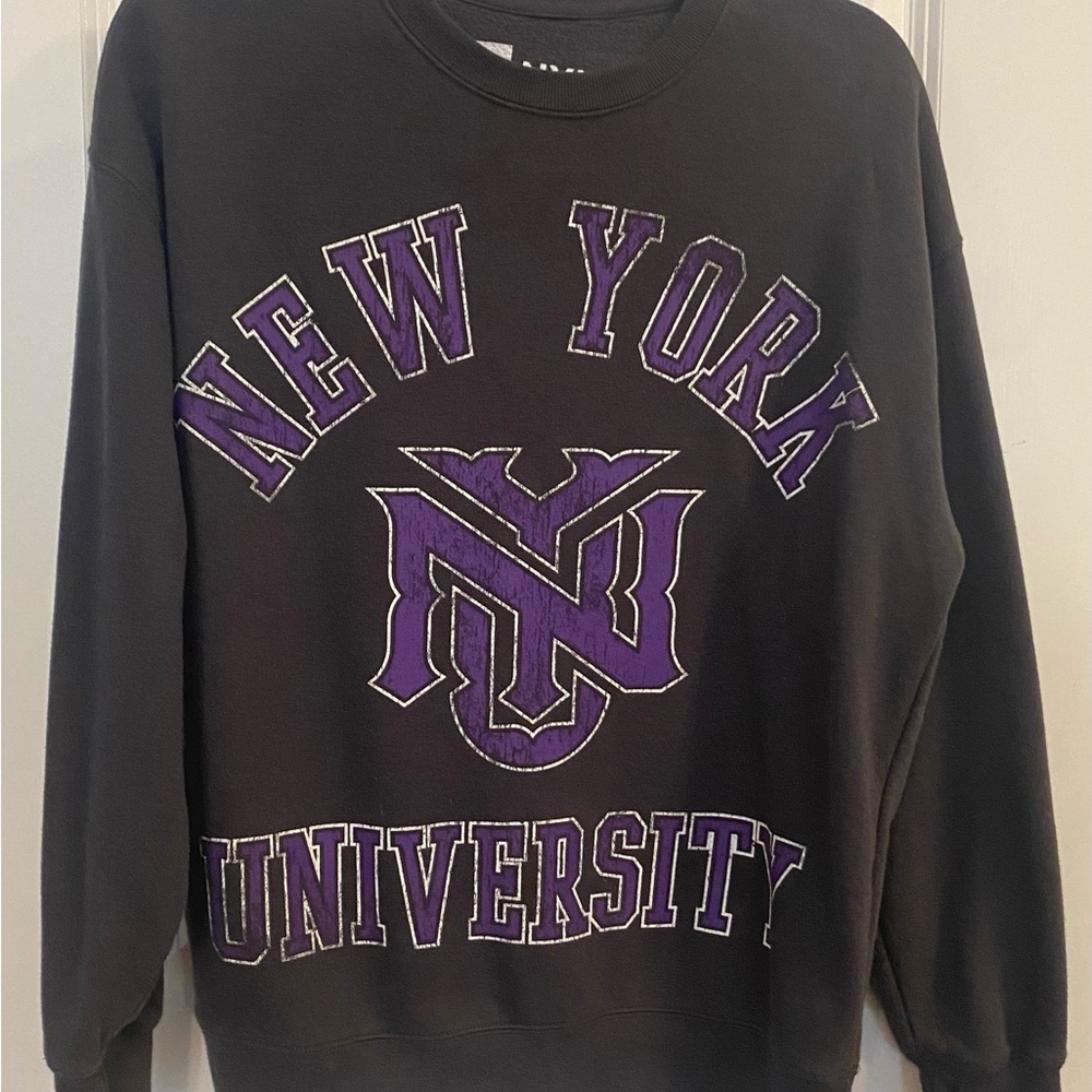 NYU Sweatshirt Goodie Two Sleeves Sz S Dark Gray/Purple Oversized